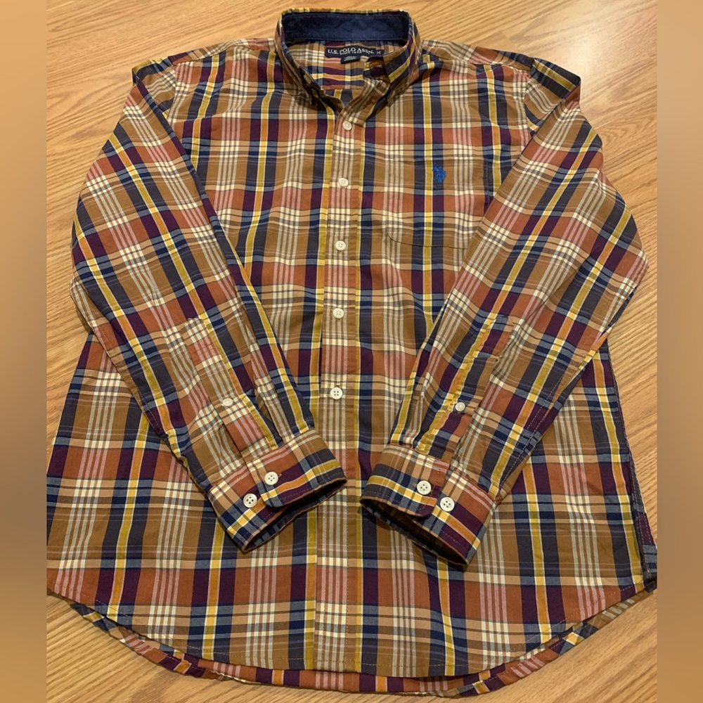US Polo Association Button Down Shirt, Ralph Lauren, Size Medium Plaid Logo